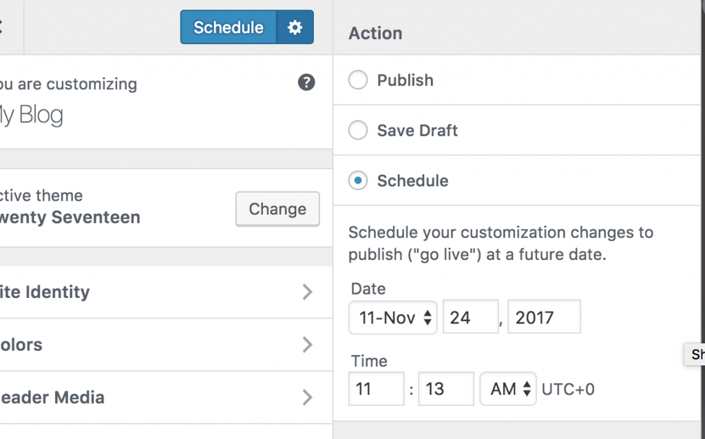 WordPress 4.9 Customizer Scheduling