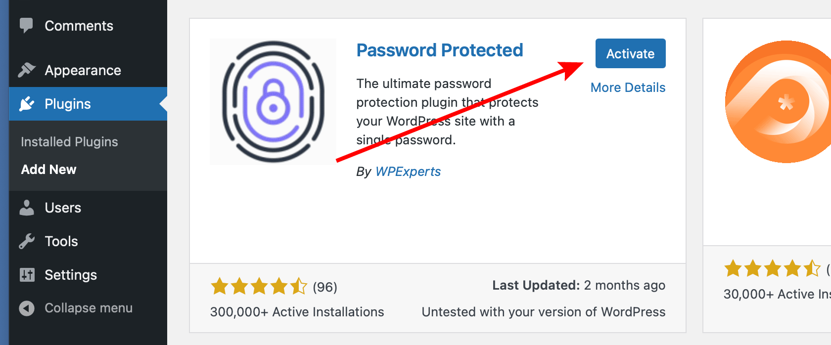 Activate Password Protected WordPress plugin